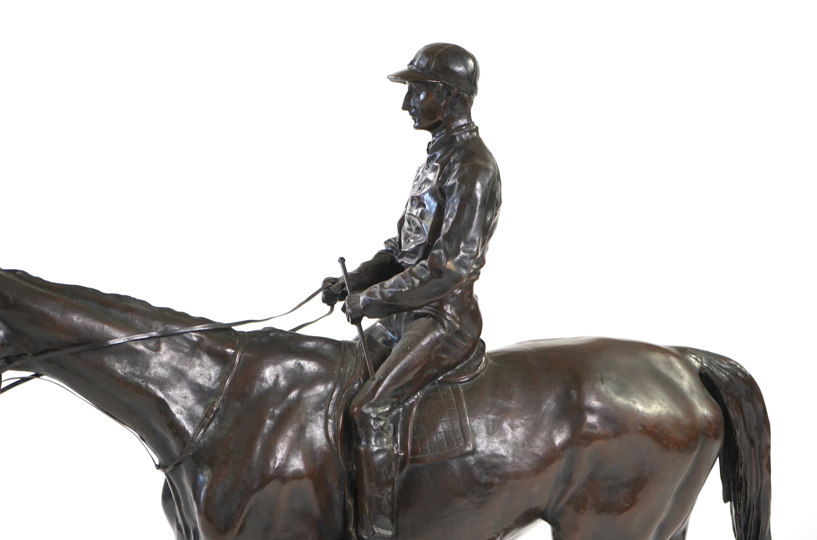 A large bronze equestrian group of a racehorse and jockey, late cast after Isidore Jules Bonheur